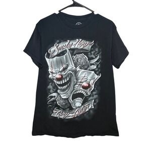 DOM Streetweat Mens Graphic T-Shirt Smile Now Cry Later Clown Masks Size Medium